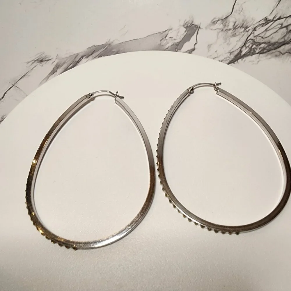 925 Silver Large Hoop Earrings Champagne Colored Stones